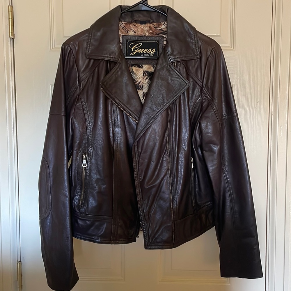 GUESS Dark Brown Leather Moto Jacket ❤️